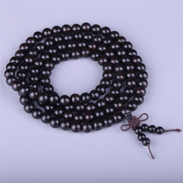 

wholesale 10 pcs natural black sandalwood beads bracelet buddhist 108 beads mala hand beaded chinese knot elastic rope bracelet