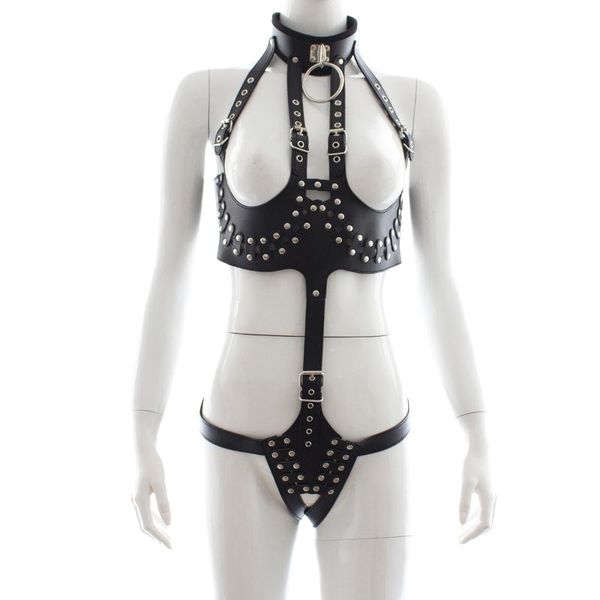 

women pu leather body harness queen of taste lingerie costume fetish clubwear pole dance clothing rivet spike underwear, Red;black
