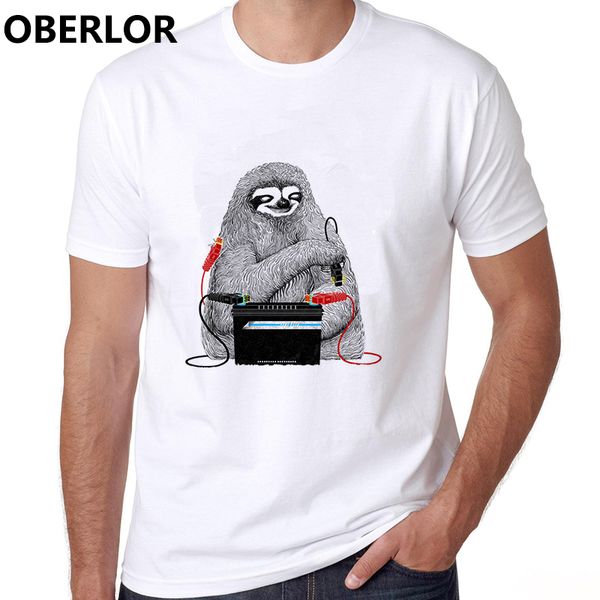 

new 100% cotton casual t-shirt men jump start battery electricity sloth o-neck tees harajuku streetwear funny t shirts, White;black