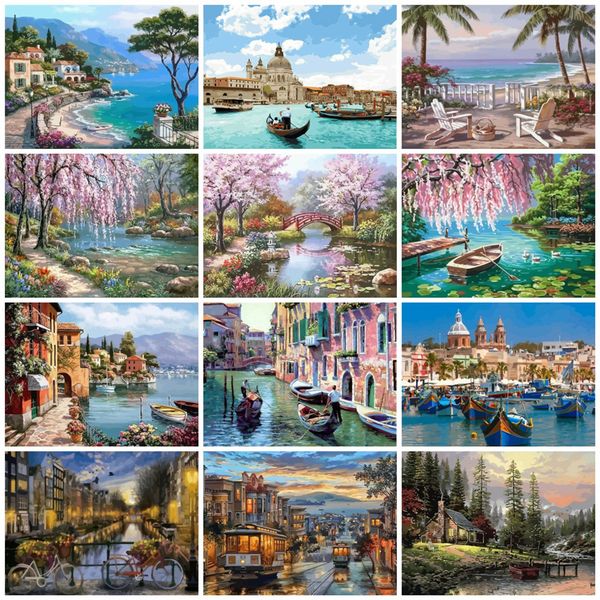 

azqsd scenery paints by number canvas painting kits 50x40cm river oil painting by numbers for adults diy gift home decor
