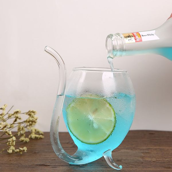 

300ml home and party use creative straw glass mug novelty milk glass with straw cold drink cup juice mug wine glass