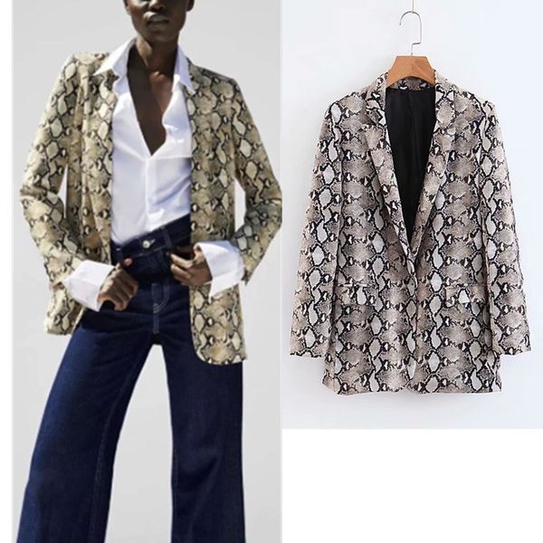 

new fashion spring autumn women snake print blazers notched neck snakeskin blazer vintage loose femme coat, White;black