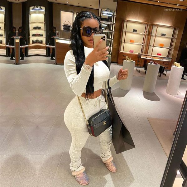 

womens stacked tracksuits solid color high neck long sleeve 2pcs women sets casual skinny ladies sports suits reset 2020, Gray