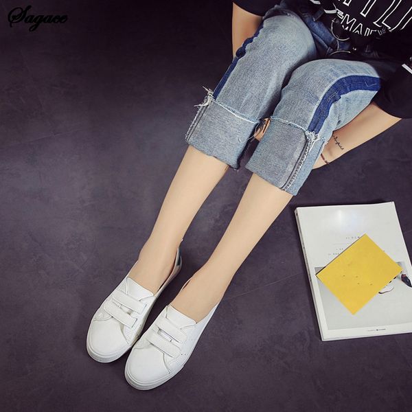 

sagace white board shoes star breathable pu shoes solid walking platform casual woman flat bottom feminino, Black