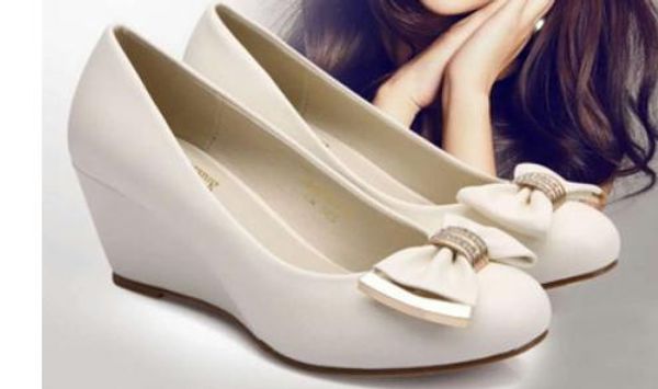 

2019 women's shoes in spring and autumn with new style slope heel round head bowknot @292, Black