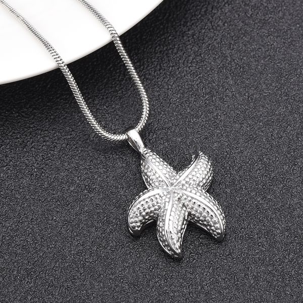 

lkj10039 personalized starfish memorial urn jewelry for ashes cremation holder stainless steel keepsake necklace pendant, Silver