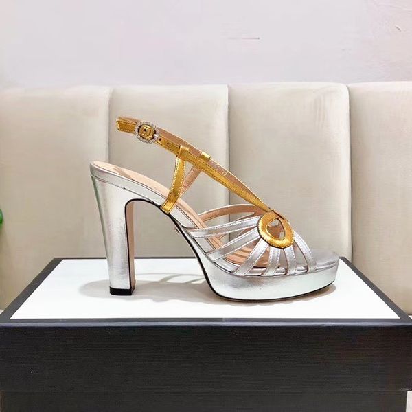 

fashion all-match women's high heels 12 cm thick heel the new waterproof platform open toe leather word buckle colorblock sandal, Black