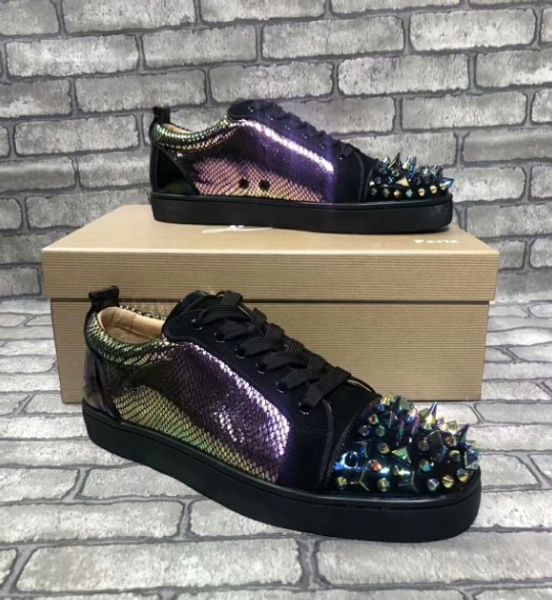

2019 new brand designer luxury mens red bottoms shoes studded spikes low flats casual sneakers for men wedding party dress leathe 36-46, Black