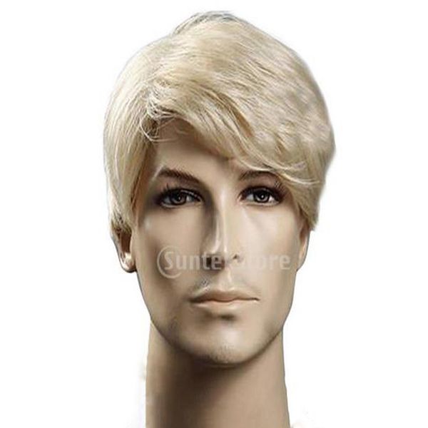 Synthetic Hair Wigs Men Short Silver Breathable Hairpiece Cosplay