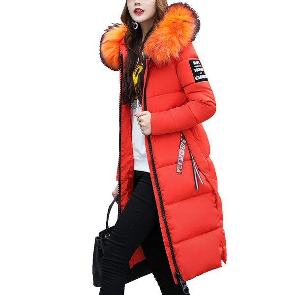 

новая 2019 моды теплой зимы куртка женщин большой меховой толстые тонкие женщины зима куртка женщины с капюшоном пальто вниз ветровки длинно, Tan;black