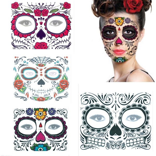 

mexican halloween decor face tattoo stickers facial makeup sticker day of the dead skull face mask waterproof masquerade tattoo jk1909