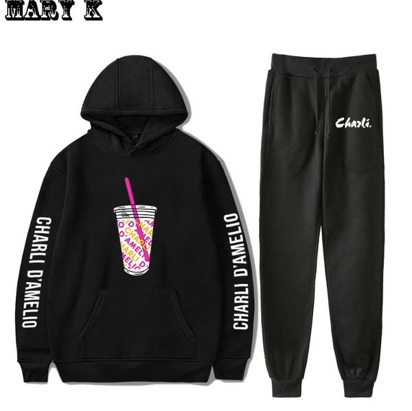 

damelio толстовки two piece set женщины / мужчины с длинным рукавом ice coffee толстовки + длинные брюки мода kawaii балахон одежда, Black