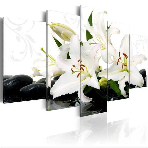 

5pcs/set abstract stone lily art print frameless canvas painting wall picture home decoration no frame