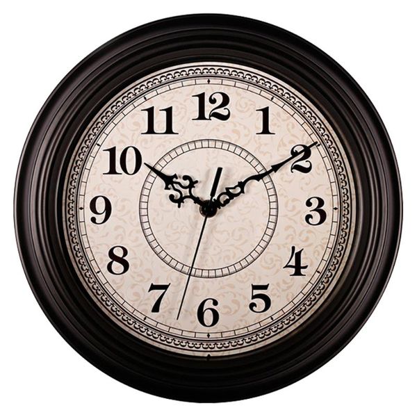 

12 inch non ticking wall clock bedroom retro style kitchen round shape analog home decor pvc arabic numerals battery operated