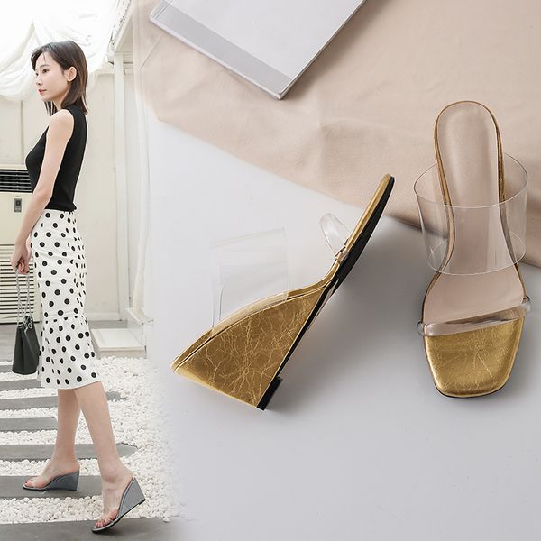 

wholesale designer 2019 transparent slipper for women indoor woman sandals fashion high heel slipper quality, Black