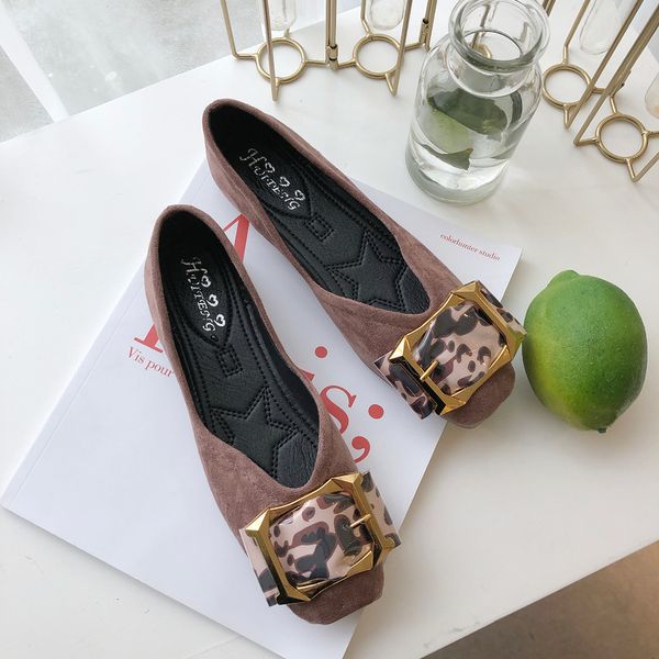 

2020 весной новый низких каблуках обувь женская квадратная голова маленькая фея леопарда лук толстый каблук квадратной пряжкой плоские туфли, Black