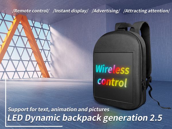 

2020 waterproof pix led dynamic backpack with 64*64 full color dot matrix screen wifi app remote control advertising backpack