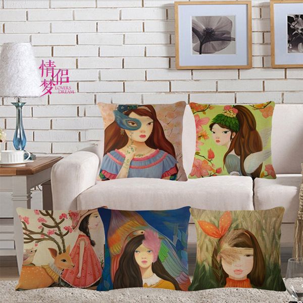 

originality lovely girl cotton flax pillow back cushion loose coat