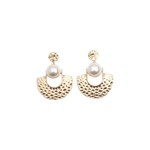 

2020 designer european and american national style pearl retro fan-shaped exaggerated earrings, atmospheric geometric semicircle earrings, Golden;silver