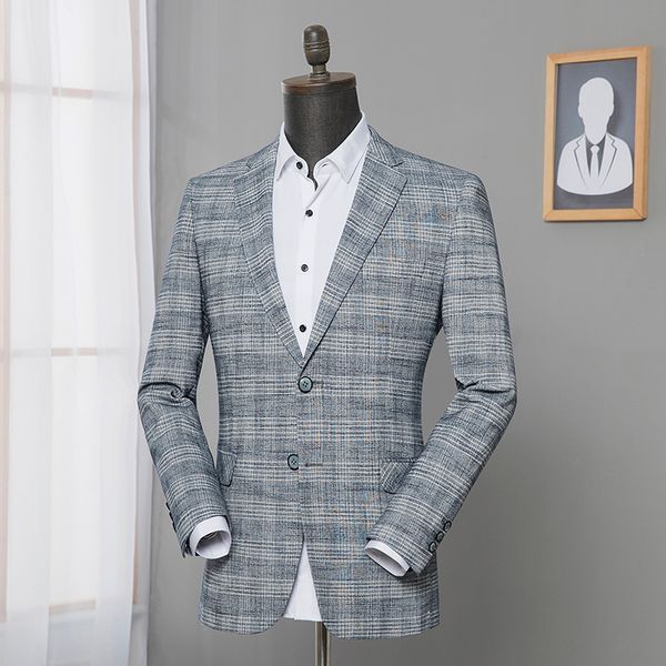 

blazers plus-size m-3xl men's three-color striped plaid jacket handsome light gray slim small suit men's top, White;black