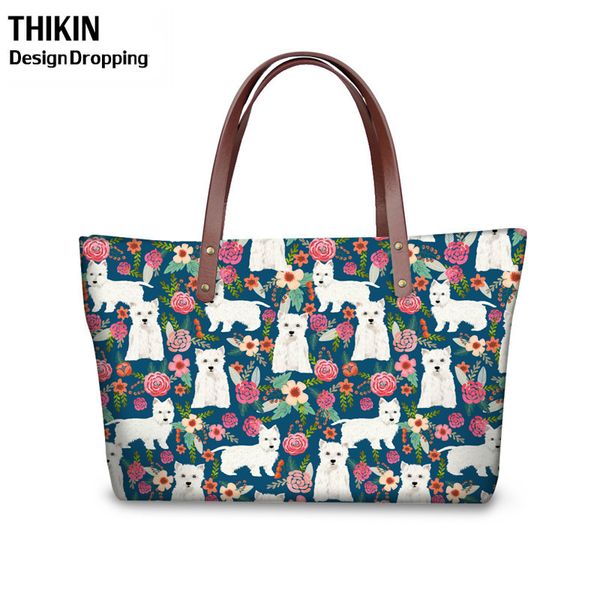 

thikin women's pu handbags cute west highland terrier dog floral print ladies fashion wallet zipper holder females