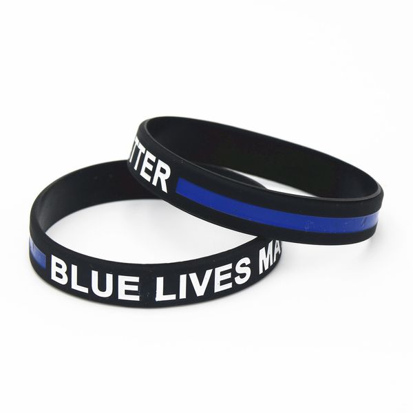 

1pc blue lives matter wristband black silicone rubber bracelet & bangles for men women name fashion jewelry gifts sh109, Golden;silver