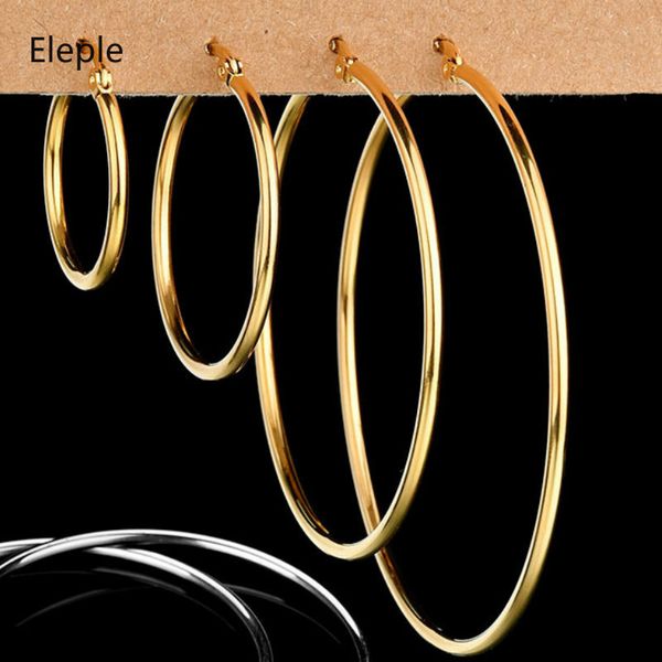 

eleple simple earrings stainless steel hyperbole large eardrop for women korean fashion vacation gift jewelry dropshipping s-e11, Silver