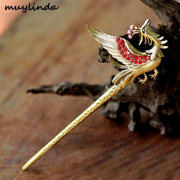 

muylinda vintage hair pin sticks women phoenix hair stick antique bronze hairpin accessories rhinestone hair clips jewelry, White;golden