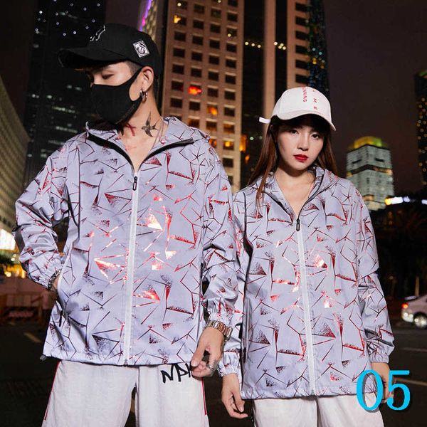 

men's women's reflective jackets fashion men's noctilucent active jacket loose hooded hip hop couple clothing 3 styles s-3xl, Black;brown