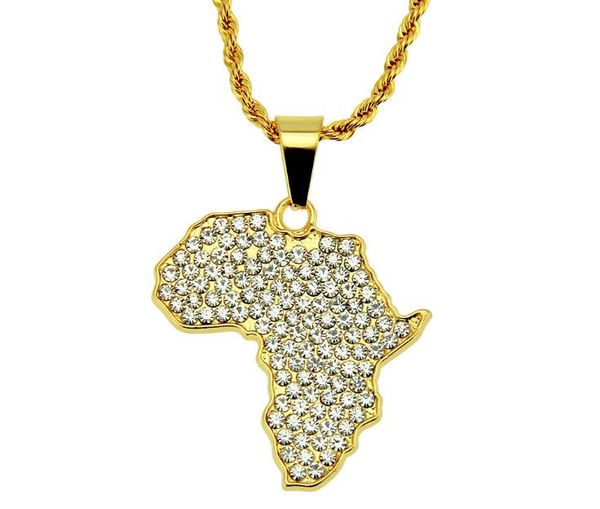 

new hip hop мужская мода золото нержавеющая сталь кристалл afica карта подвеска twisted цепи ожерелье подарка ювелирных изделий, Silver