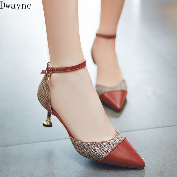 

autumn 2019 new stiletto pointed high heels girl wild word buckle with baotou high heels, Black