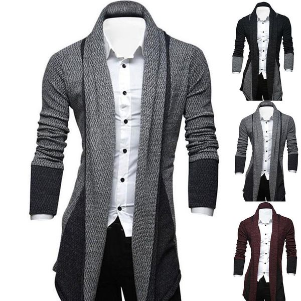

autumn winter sweater cardigan men long sleeve color block patchwork knitted cardigans sweaters loose plus size knitwear coat, White;black
