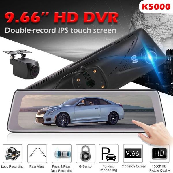 

phisung k5000 9.66" touch screen car dvr camera 1080p+720p dual lens dashcam video recorder support gps rear camera