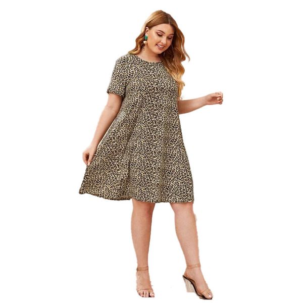 

2020 women's half sleeve oversized leopard print dress, Black;gray