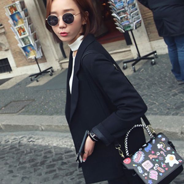 

loose leisure fashion small suit suit two suits for women in autumn and winter blazer feminino pants two-piece, White;black