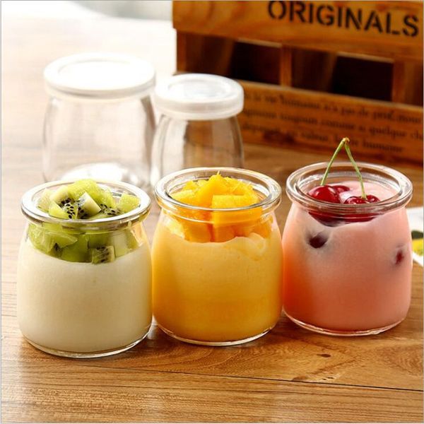

heat-resistant transparent glass bottle household drinking milk cup with lid mug jelly mousse cup pudding yogurt bottle jar