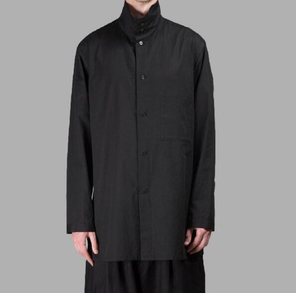

s-6xl hot 2019 summer men's new fashion personality custom stand collar stitching loose cotton shirt, White;black