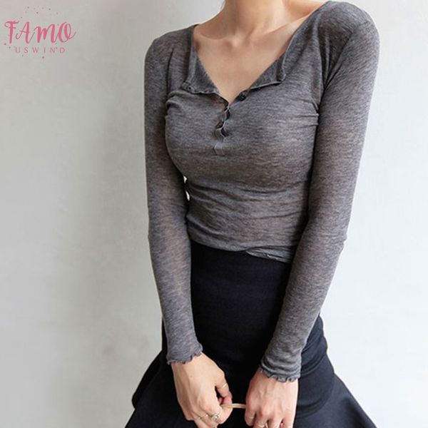 

long sleeve women tee shirt 2019 casual button t shirt woman korean cotton slim fit basic female fall winter, White