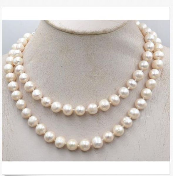 

long 36" 7-8mm genuine natural white akoya cultured pearl hand knotted necklace, Silver