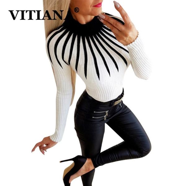 

vitiana women slim casual knitted sweater spring 2020 female long sleeve striped pullover knit sweaters femme streetwear, White;black