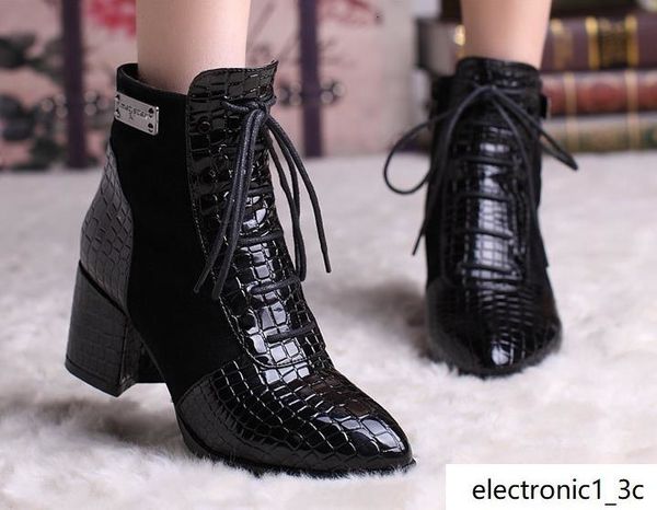 

genuine leather martin boots female pointed 5.5cm chunky high-heeled ankle booties winter party04 dress shoes 890-1