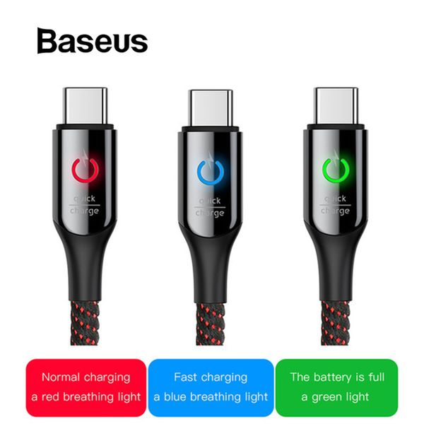 

Baseus USB Type C кабель Smart Power Off Тип C Кабель для Samsung S10 Huawei P30 Quick Charge 3,0 LED USB-C Мобильный те