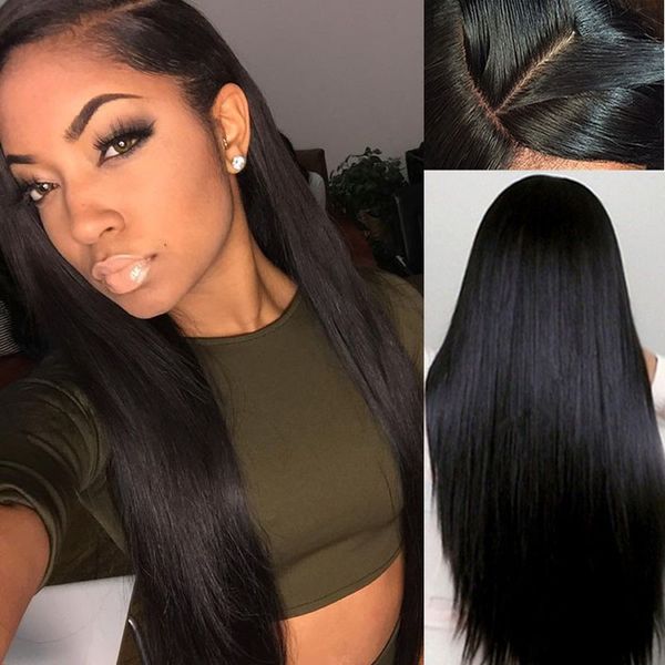 Silky Straight Virgin Human Hair Wigs Glueless Full Lace Wigs With
