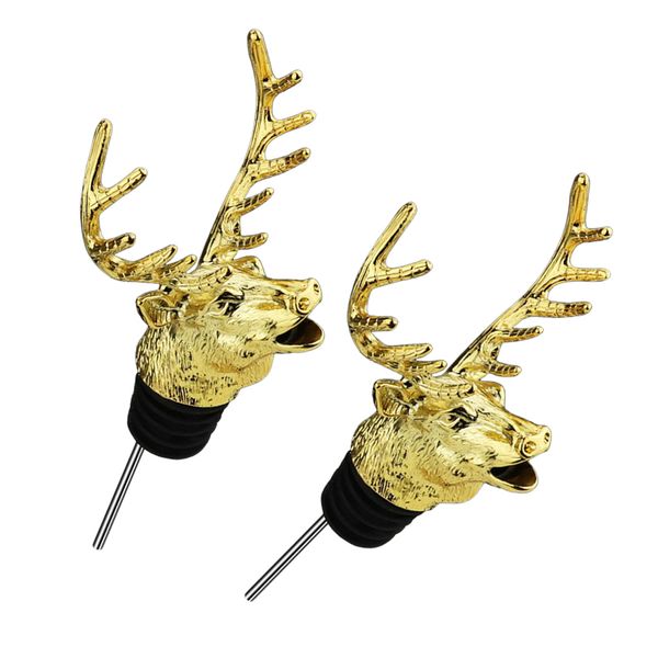 

2 packs metal creative deer head wine bottle caps aerators liquor pourer bar