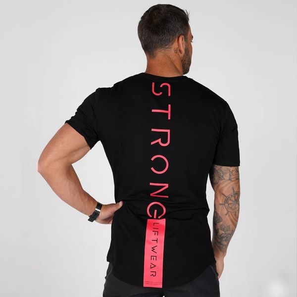 

2020 men short sleeve cotton t-shirt casual black print t shirt gym fitness bodybuilding workout tees male brand clothing, Black;blue