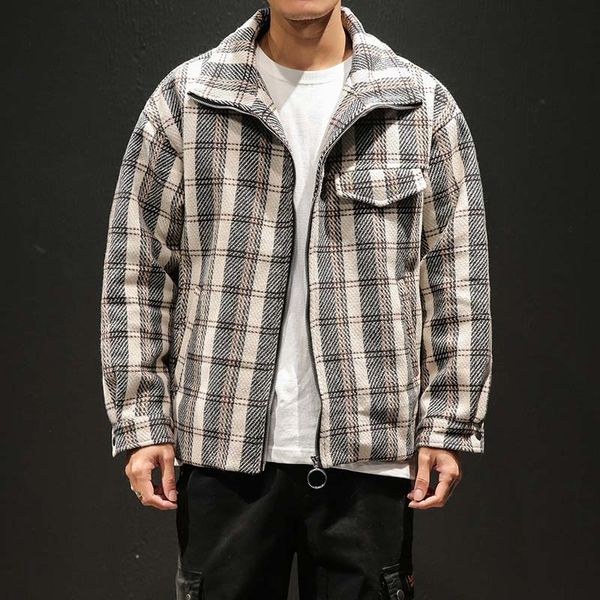 

2019 oversize m-5xlplaid patchwork laple pockets fashion windbreaker autumn zipper men fashion black loose soft fur jackets, Black;brown