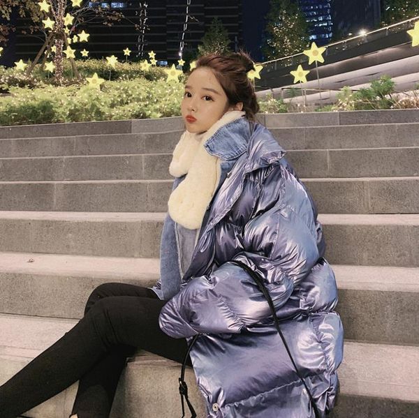 

winter new fashion thicker denim patchwork cooton coats female long sleeve korean style parkas jackets women outerwear gx1720, Black