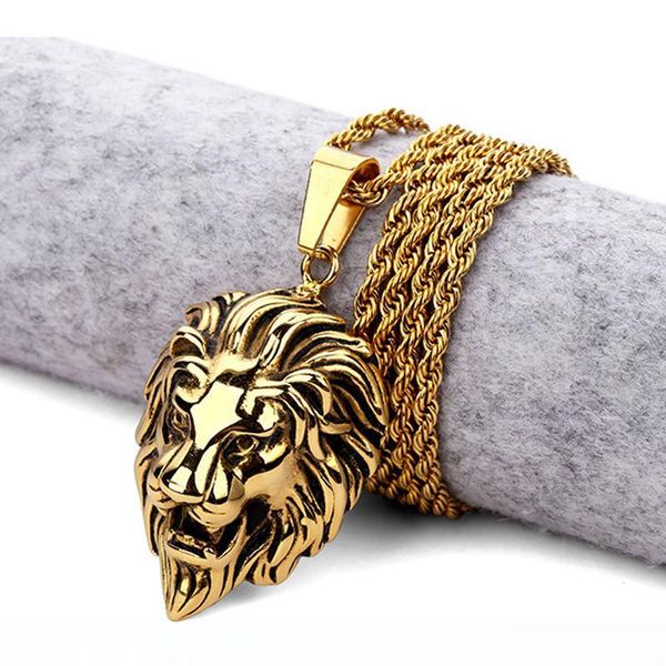 

горячие мужские hip hop лев ожерелье из нержавеющей стали позолоченный lion head face silver очаровательная jewelry