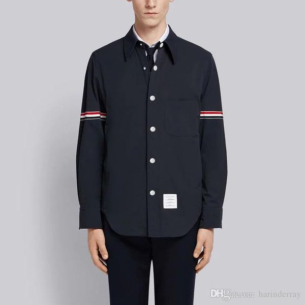 

summer autumn tb nylon typewriter cloth fabric navy snap-front grosgrain armbands thom shirt jacket browne for men and women, White;black