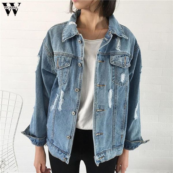 

women 2019 spring autumn coat loose bf style retro denim jacket motorcycle punk ripped hole coat jacket elegant blend fashion, Black;brown